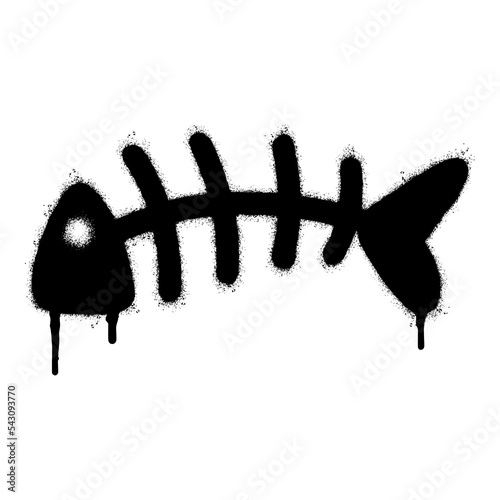 Spray Painted Graffiti Fish bone icon Sprayed isolated with a white background. graffiti Fish bone symbol with over spray in black over white. Vector illustration.