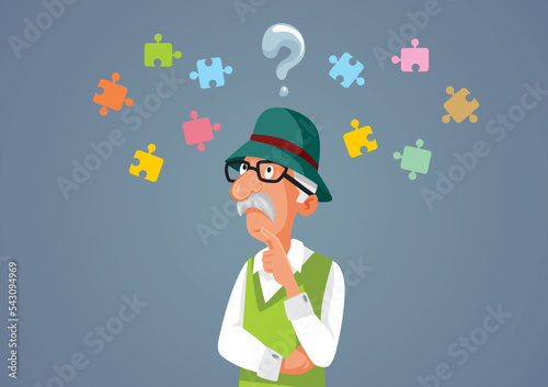Confused Senior Man Suffering Memory Loss Vector Illustration. Elderly person suffering from dementia degenerative aging process
