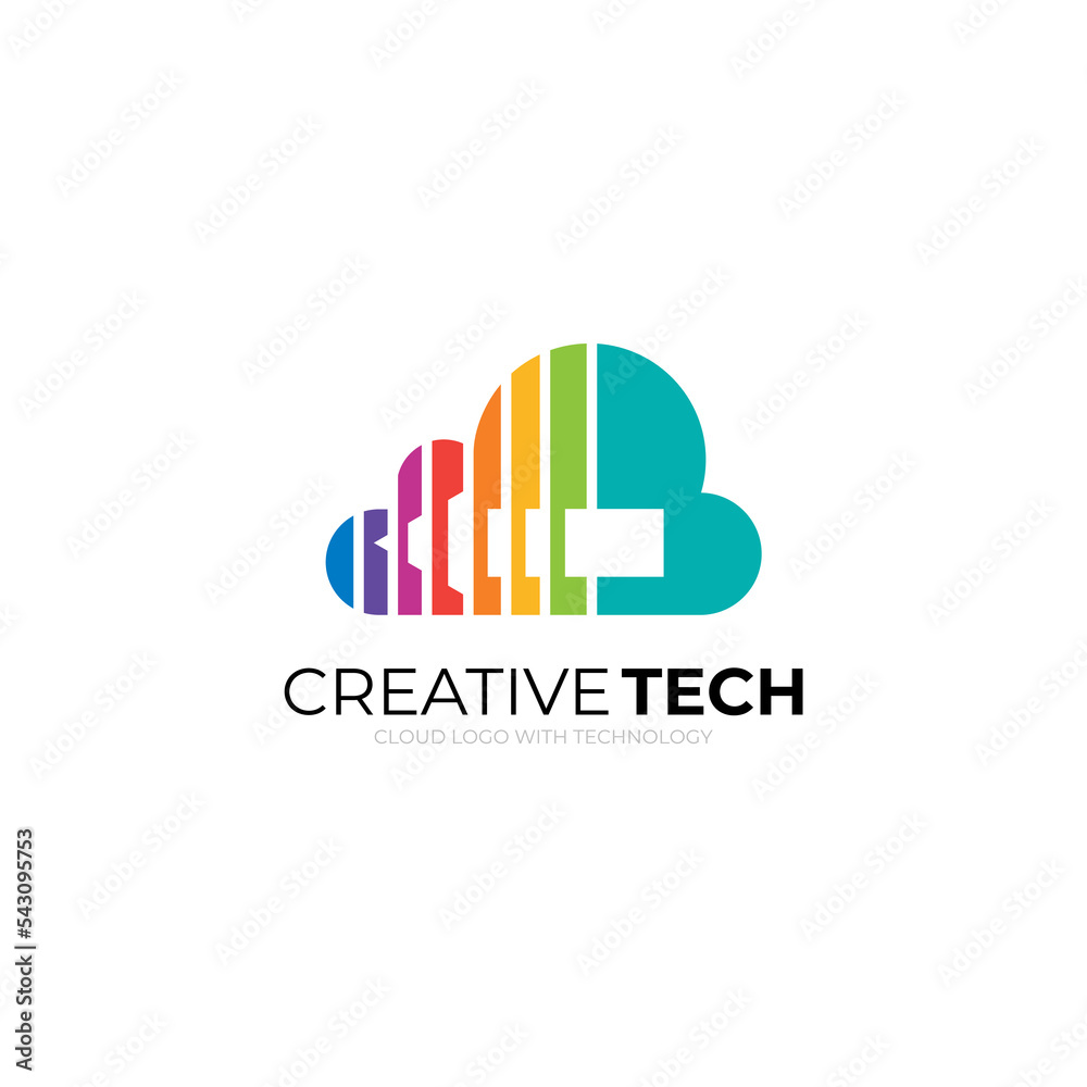 Cloud logo and arrow design combination, technology logos