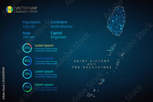 Saint Vincent and the Grenadines map infographics vector template with abstract geometric mesh polygonal light concept on blue background. Template for diagram, graph, presentation and chart
