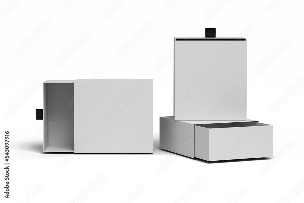Transparent PNG mockup template with many white packaging boxes Transparent PNG mockup template with many white packaging boxes