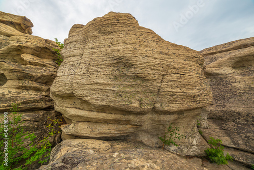 Magnificent rocks of the Arakul shikhan of the granite rock massif of the Middle Urals on a summer day photo