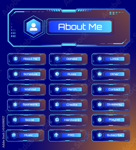 Panels graphics set for live streaming, Game stream panel design in blue futuristic style