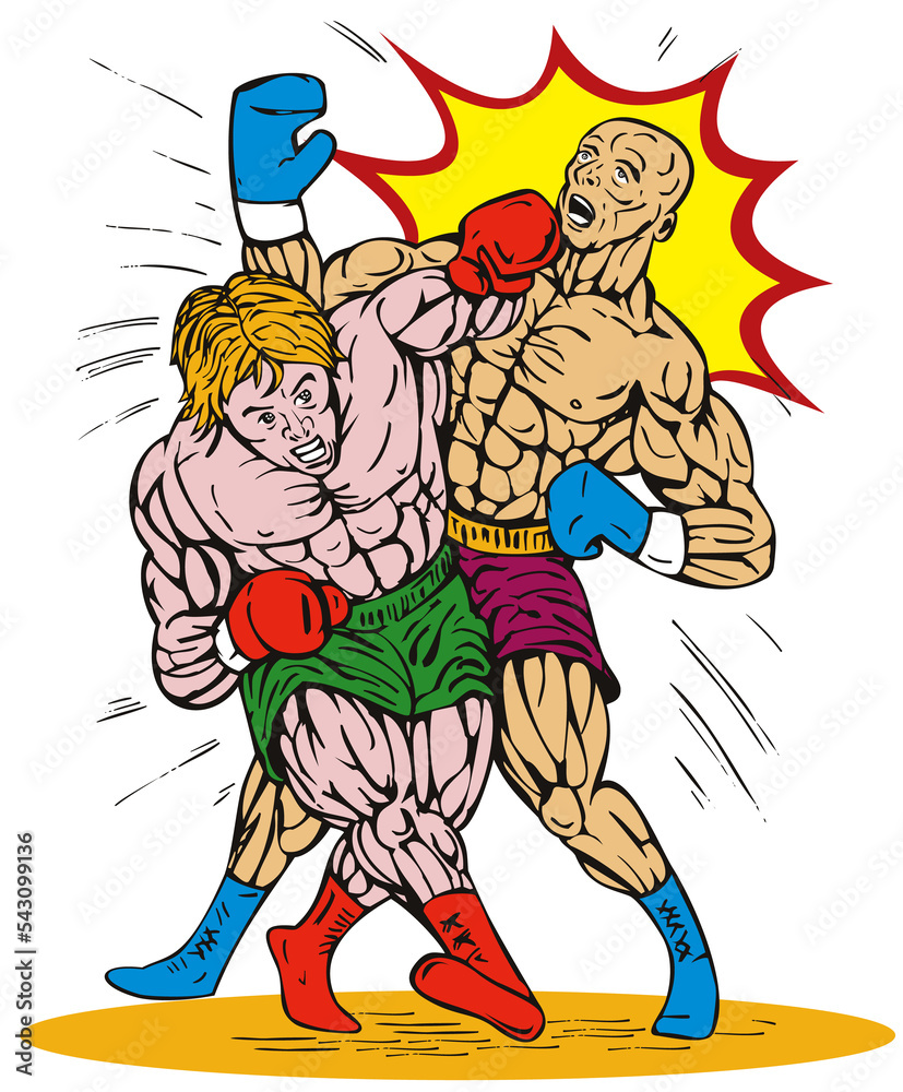 illustration of a boxer connecting a knockout punch sketch style