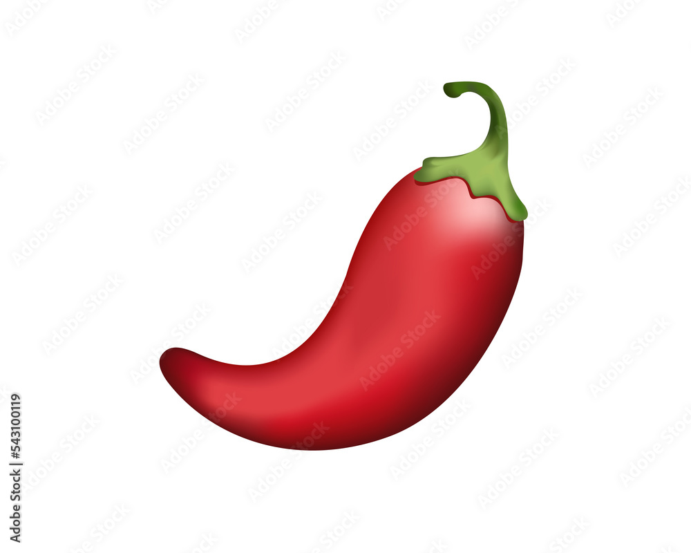 Red curled Mexican chili pepper icon with green stem on transparent background Red curled Mexican chili pepper icon with green stem on transparent background