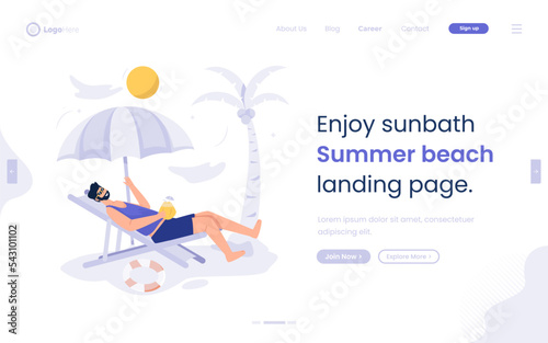 Enjoy sunbath summer beach vacation illustration on web banner design