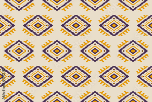 Fabric Indian style. Ethnic Ikat seamless pattern in tribal. Design for background, wallpaper, illustration, fabric, clothing, carpet, textile, batik, and embroidery.