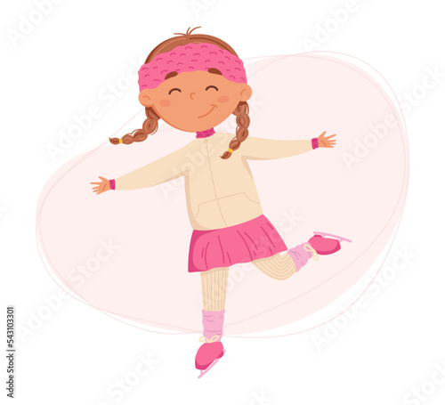 Happy little girls doing different sports vector set. Children's activities. Kids play tennis, figure skating and ballet.. Illustration for children's products, sites and invitations