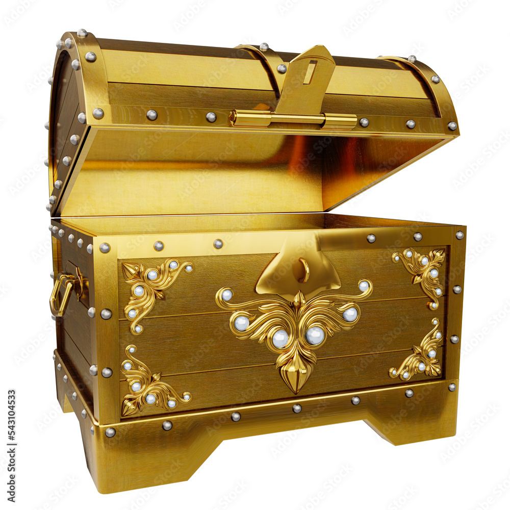 Treasure chest made of gold. Antique chest made of wood and metal