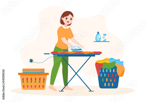 Dry Cleaning Store Service with Washing Machines, Dryers and Laundry for Clean Clothing in Flat Cartoon Hand Drawn Templates Illustration