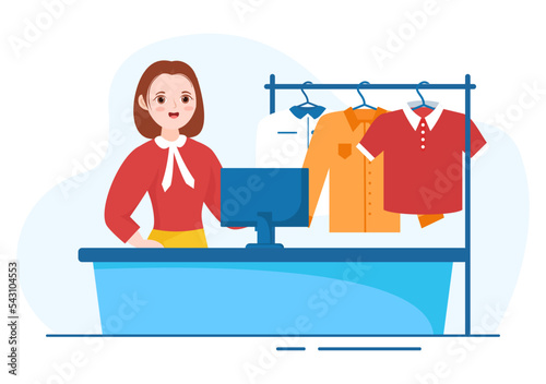 Dry Cleaning Store Service with Washing Machines, Dryers and Laundry for Clean Clothing in Flat Cartoon Hand Drawn Templates Illustration