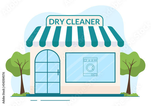 Dry Cleaning Store Service with Washing Machines, Dryers and Laundry for Clean Clothing in Flat Cartoon Hand Drawn Templates Illustration