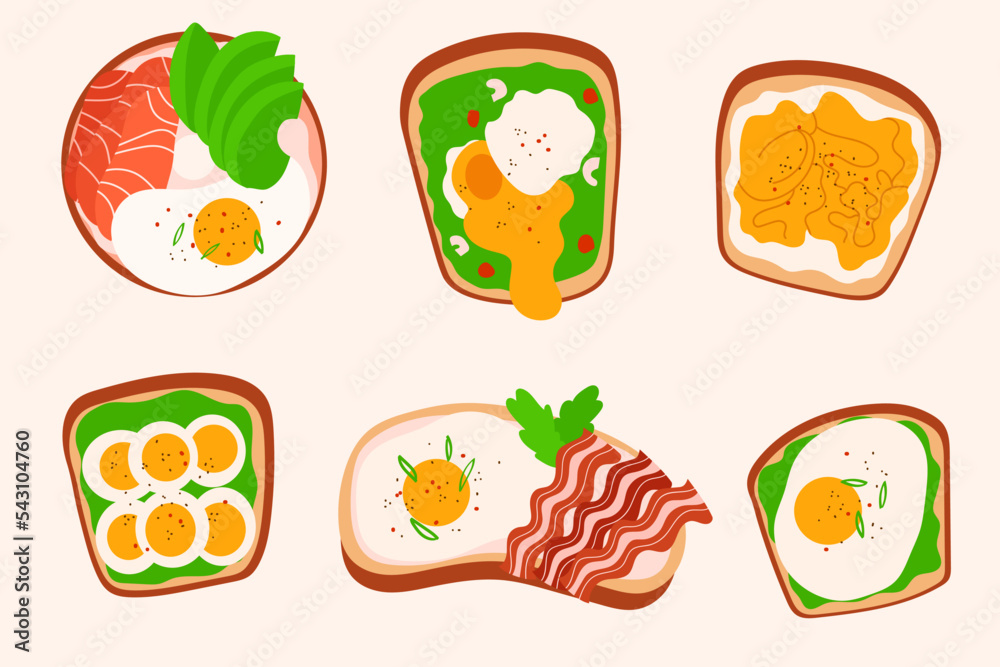 Hand drawn sandwiches with eggs collection. Isolated cartoon meal concepts set Hand drawn sandwiches with eggs collection. Isolated cartoon meal concepts set