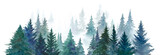 針葉樹林の水彩イラスト。森林の風景。パノラマ。