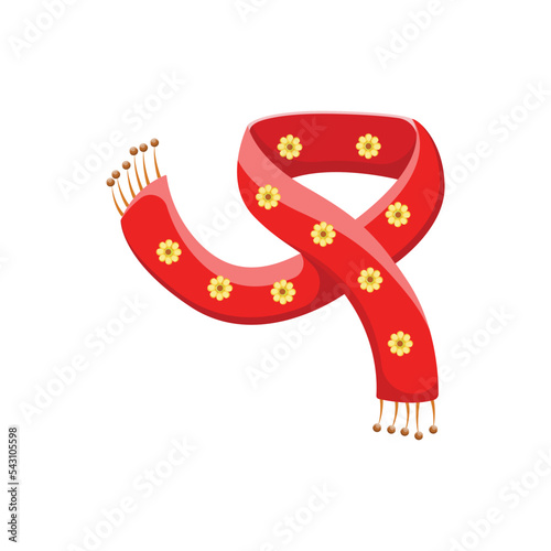 winter red scarf vector isolated on white background. illustration of red scarf. Xmas vector. Perfect for coloring book, textiles, icon, web, painting, books, t-shirt print.