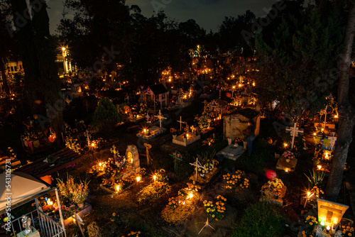 Tumbas del panteón en dia de muertos photo