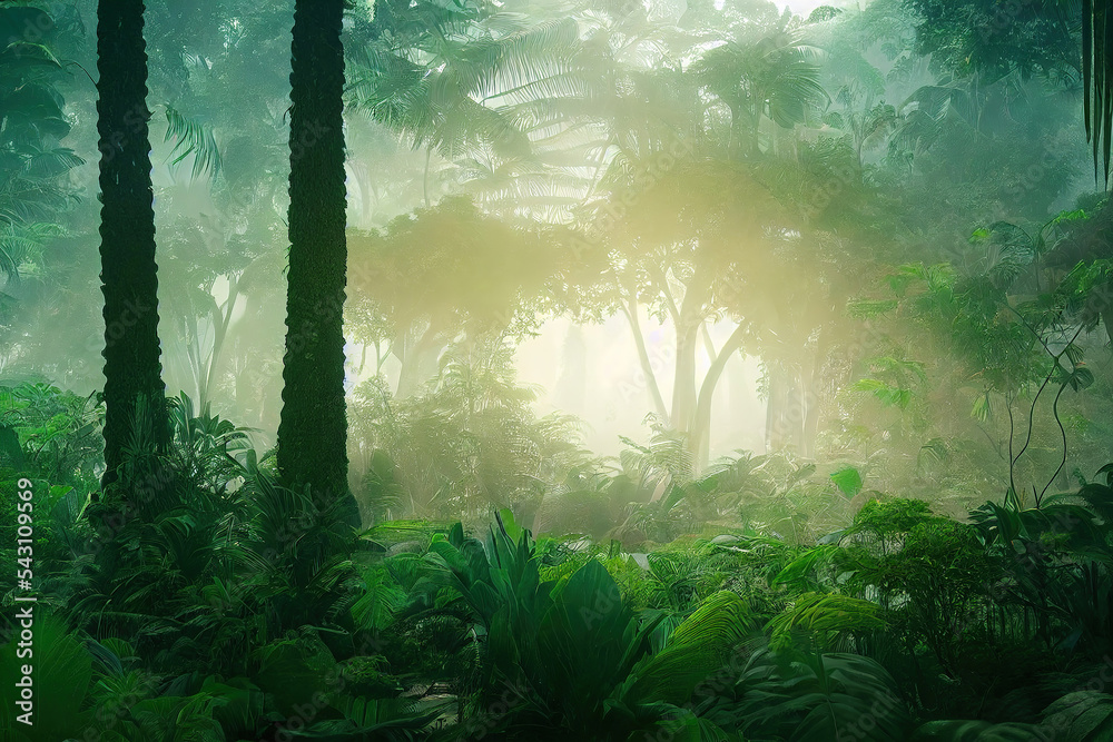 beautiful lush rainforest jungle landscape background