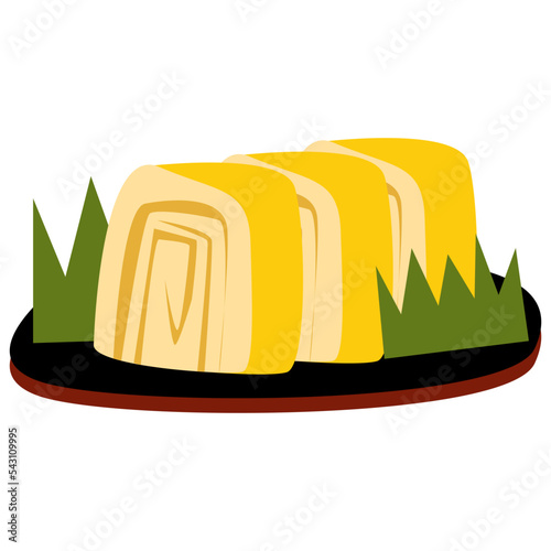 Japanese rolled omelet vector illustration in flat color design