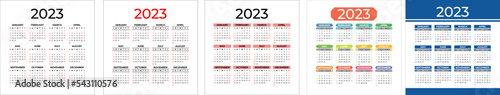 Calendar 2023 set. Multi color english square calender template collection