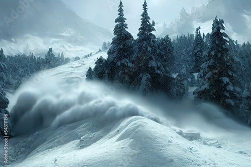Foto snow avalanche in the mountains, winter mountain landscape, dangerous snow condi
