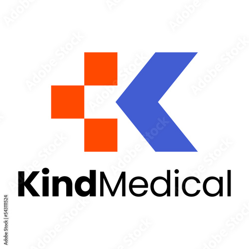 K Letter Cross Arrow Symbol Suitable for Health Service or Medical Clinic Business Design Logo Vector