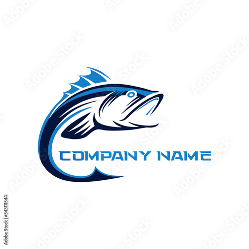 a logo illustration of a combination of fish and hook