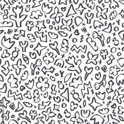 Graffiti fun background by felt pen. Inked scribble  vector seamless pattern. Hand drawn groovy elements by marker. Highlighter doodles.