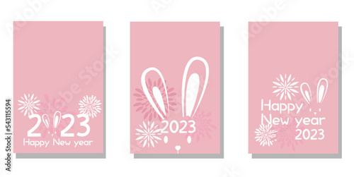Set of new year illustration template. 2023 rabbit year greeting card collection. Vector illustration.