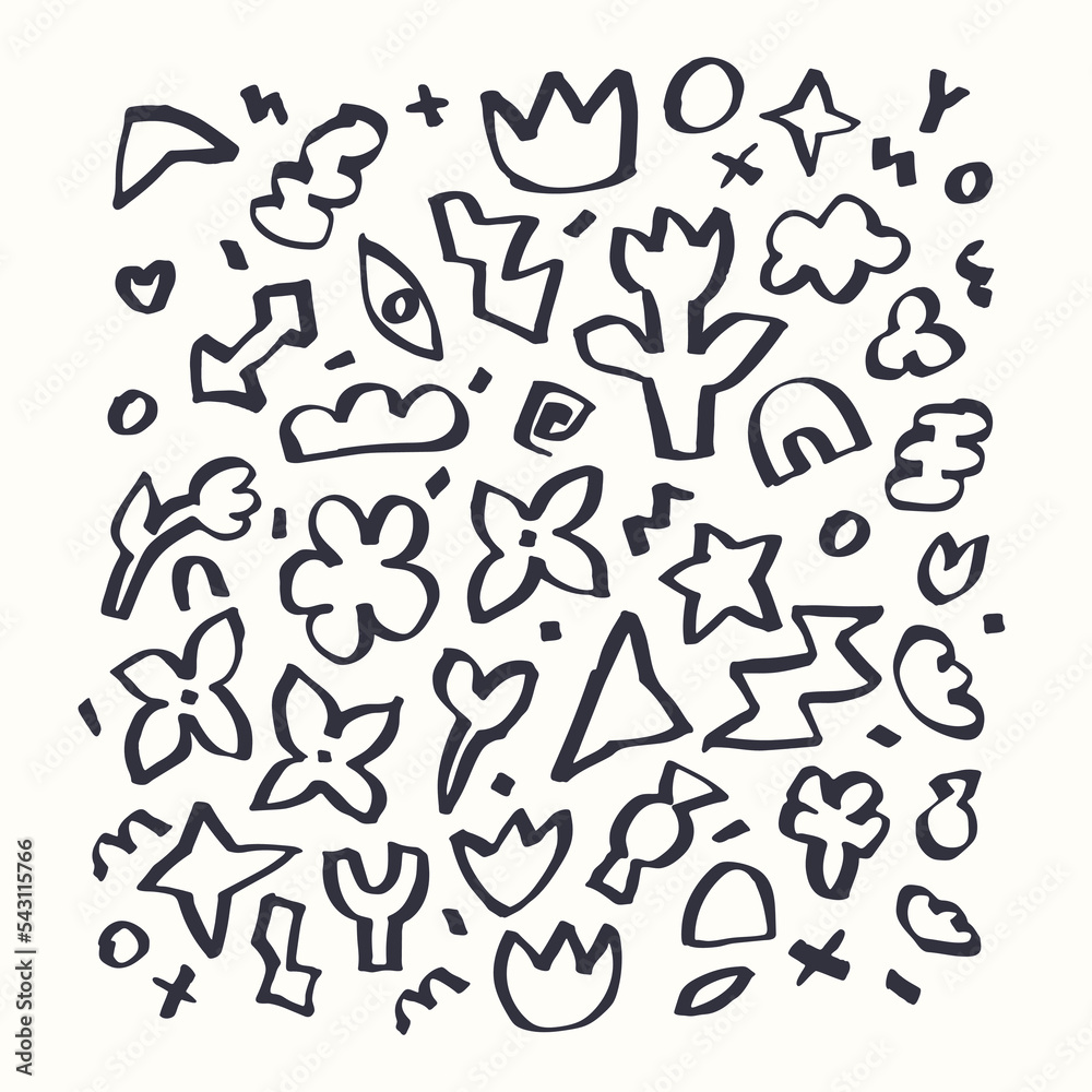 Graffiti fun elements by felt pen set. Inked scribble, vector illustration. Hand drawn groovy shapes by marker. Highlighter doodles. Graffiti fun elements by felt pen set. Inked scribble, vector illustration. Hand drawn groovy shapes by marker. Highlighter doodles.