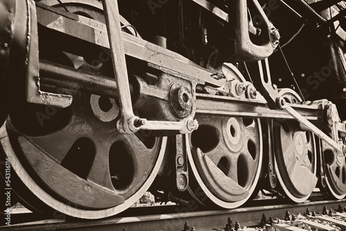 Wheels of steam locomotive