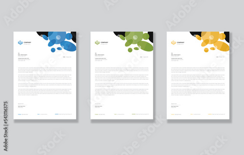 Clean and professional corporate company business letterhead template with green, blue and Yellow color
