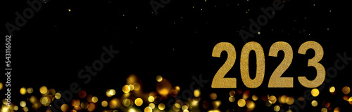 2022  new year on abstract blur lights in the night in panoramic