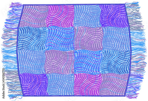 Colorful woven checkered plaid with grunge stripe wavy square elements , decorative frame and fringe isolated on white