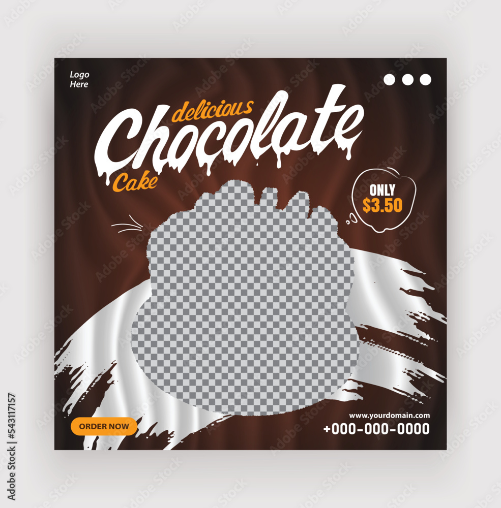Delicious chocolate cake promotional social media post design template