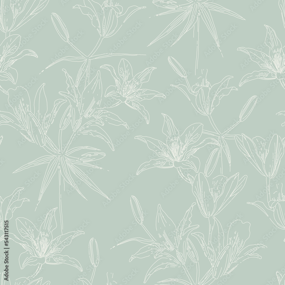 Botanical vector background. Floral seamless pattern. wild lilies hand drawn illustration. Interior textile and fashion fabric print