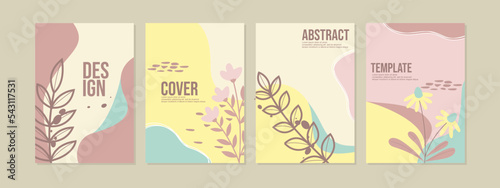 set of book cover designs with hand drawn floral decorations. abstract retro botanical background.size A4 For notebooks, planners, brochures, books, catalogs 