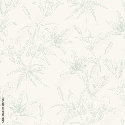 Botanical vector background. Floral seamless pattern. wild lilies hand drawn illustration. Interior textile and fashion fabric print © Evgeniya Khudyakova
