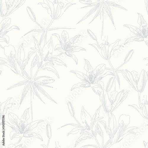 Botanical vector background. Floral seamless pattern. wild lilies hand drawn illustration. Interior textile and fashion fabric print
