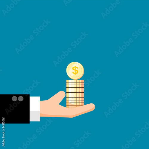 businessman hand raising money coins vector. photo