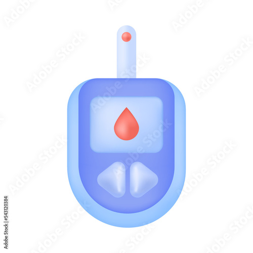 Glucometer, electronic device analyzing blood 3D icon. Digital glucose meter equipment for home, hospital or laboratory 3D vector illustration on white background. Diabetes, medical analysis concept