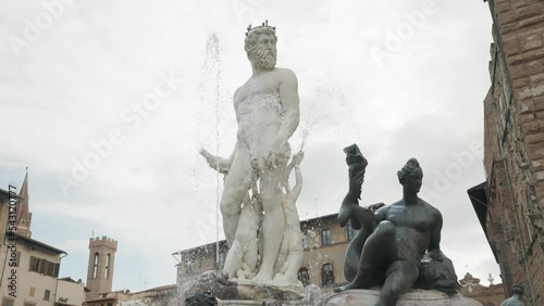 Ammannati's Famous Sculpture With Fountain Of Neptune In Florence, Italy. Low Angle photo