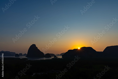 Samet Nangshe viewpoint during the sunrise, popular destination for tourist in Phang nga, southern of Thailand