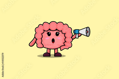 Cute Cartoon Intestine character speak with megaphone in 3d cartoon style concept