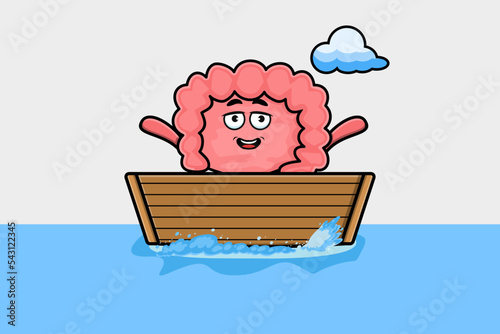 cute cartoon Intestine get on boat in vector character illustration