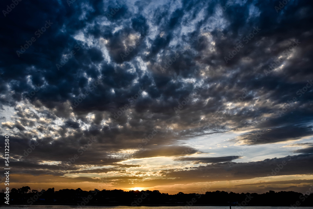 Magnificent time lapse with a tracking shot of a sunrise over the lake of Vieux-Boucau and Soustons in the southwest of France
