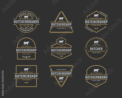 Vintage Retro Badge Emblem Steak House Bull Silhouette Good for Farm or Restaurant Logo Design Linear Style