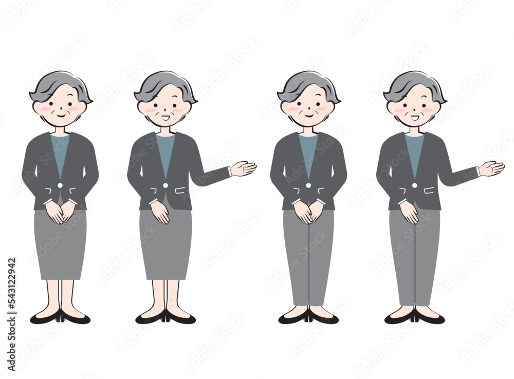Fototapeta premium スーツ姿のシニア女性 全身 案内