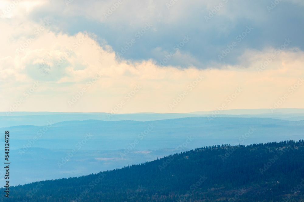 Fototapeta premium Mountain landscape view of forests and valleys