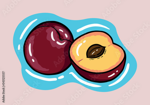Hand drawn Damson Plum Flat design clip art vector illustration isolated on background