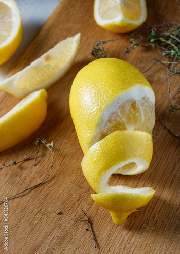 Ripe and organic lemon with peel cut off